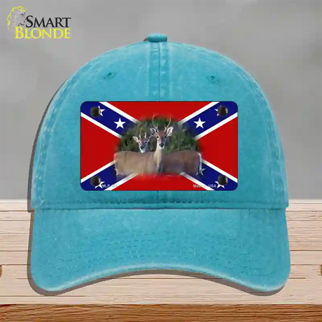 Rebel Deer Novelty License Plate Hat Unconstructed Cotton / Lake Blue