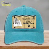 Pencil Sketch Shih Tzu Novelty License Plate Hat Unconstructed Cotton / Lake Blue