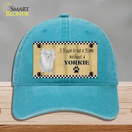 Pencil Sketch Yorkie Novelty License Plate Hat Unconstructed Cotton / Lake Blue