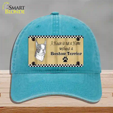 Pencil Sketch Boston Terrier Novelty License Plate Hat Unconstructed Cotton / Lake Blue