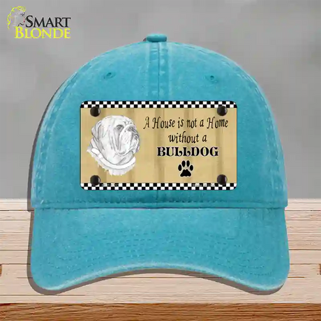 Pencil Sketch Bulldog Novelty License Plate Hat Unconstructed Cotton / Lake Blue