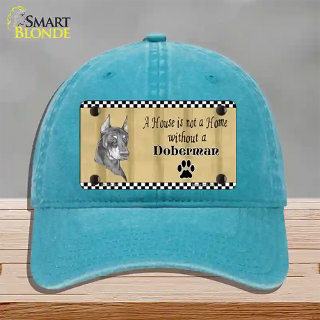 Pencil Sketch Doberman Metal Dog Novelty License Plate Hat Unconstructed Cotton / Lake Blue