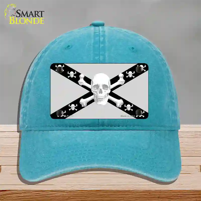 Skull Black & Silver Novelty License Plate Hat Unconstructed Cotton / Lake Blue