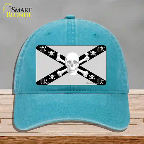 Skull Black & Silver Novelty License Plate Hat Unconstructed Cotton / Lake Blue