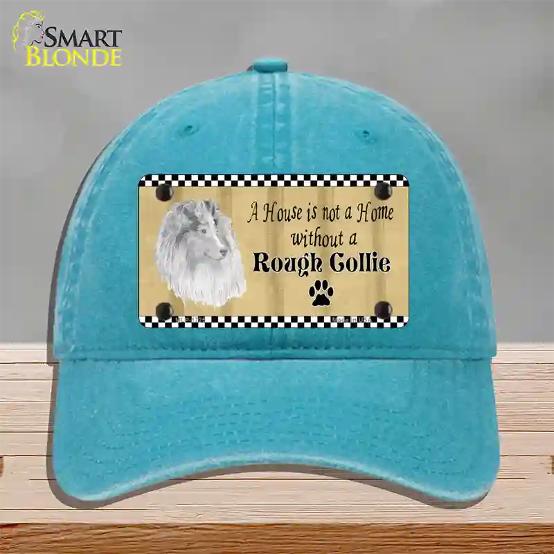 Pencil Sketch Rough Collie Novelty License Plate Hat Unconstructed Cotton / Lake Blue