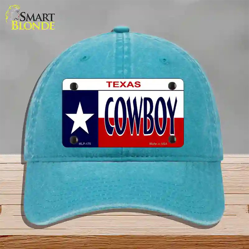 Cowboy Texas Novelty License Plate Hat Unconstructed Cotton / Lake Blue