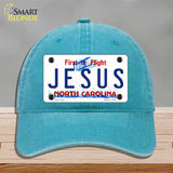 Jesus North Carolina Novelty License Plate Hat Unconstructed Cotton / Lake Blue