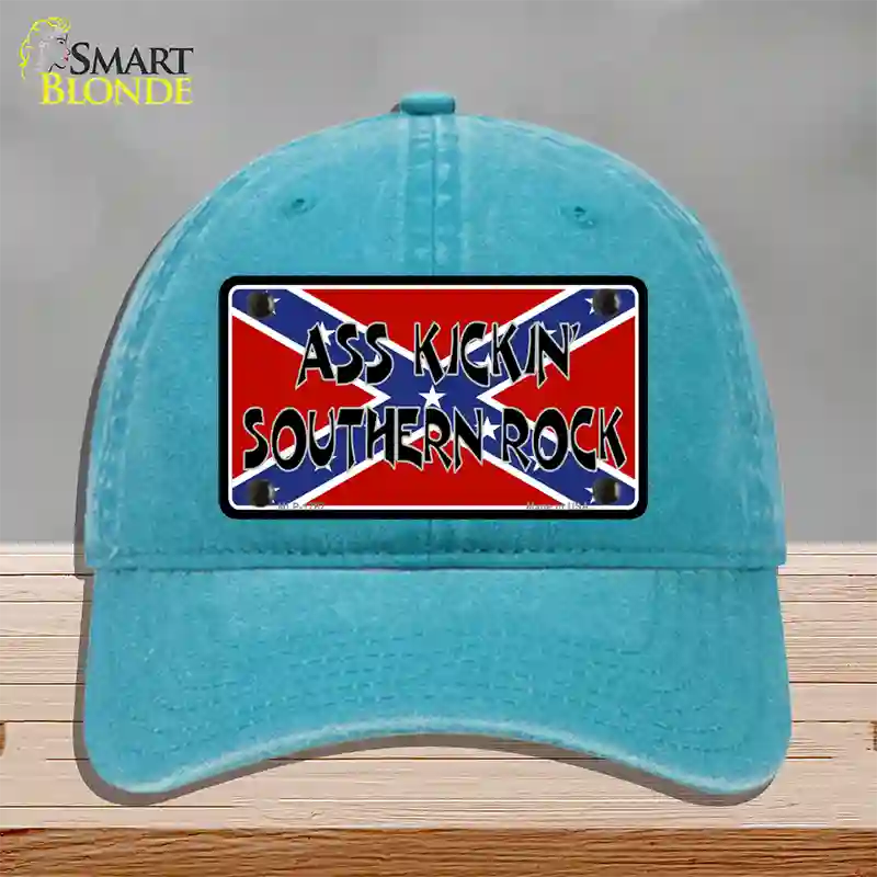 Southern Rock Confederate Flag Novelty License Plate Hat Unconstructed Cotton / Lake Blue