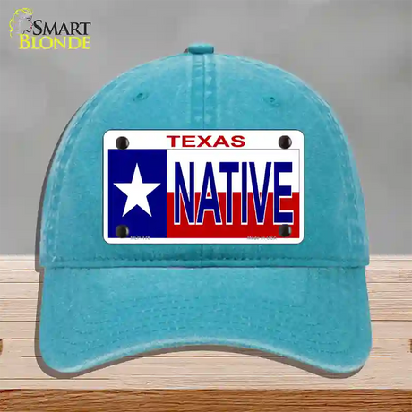 Native Texas Novelty License Plate Hat Unconstructed Cotton / Lake Blue