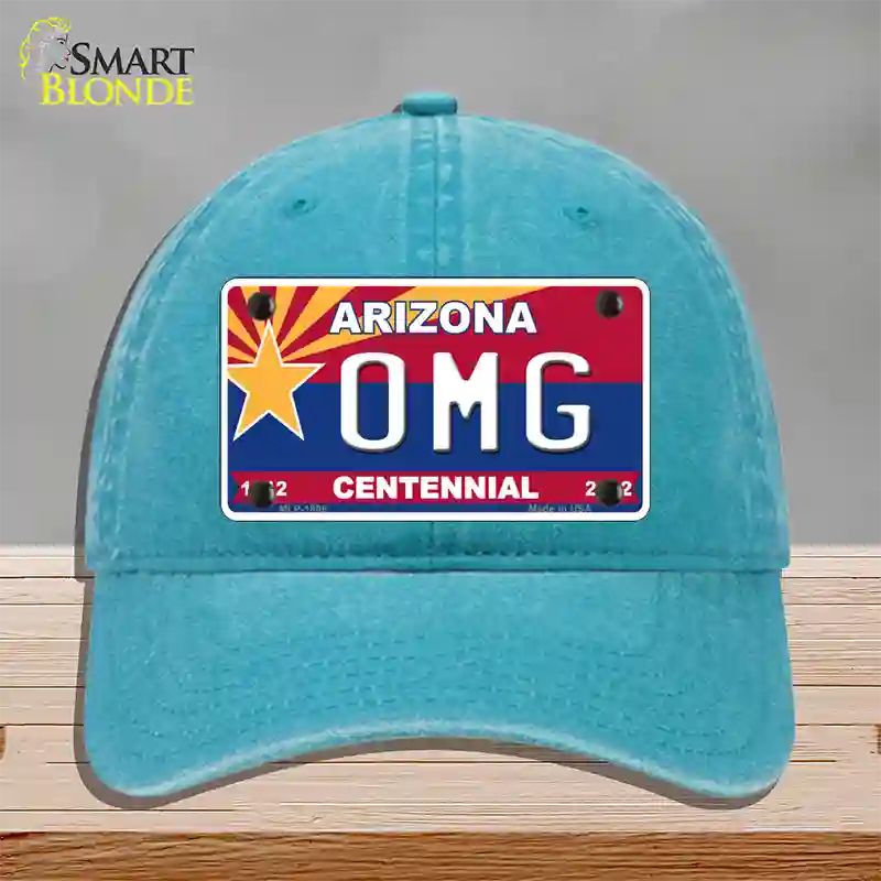 Arizona Centennial OMG Novelty License Plate Hat Unconstructed Cotton / Lake Blue