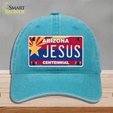 Arizona Centennial Jesus Novelty License Plate Hat Unconstructed Cotton / Lake Blue