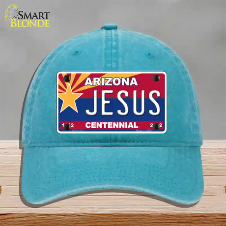 Arizona Centennial Jesus Novelty License Plate Hat Unconstructed Cotton / Lake Blue