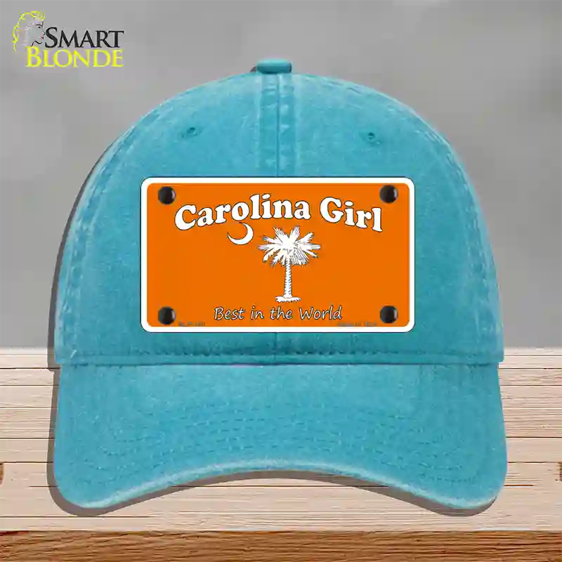 Carolina Girl Orange Novelty License Plate Hat Unconstructed Cotton / Lake Blue