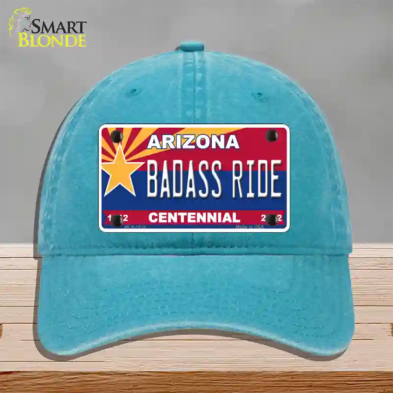 Arizona Centennial Badass Ride Novelty License Plate Hat Unconstructed Cotton / Lake Blue