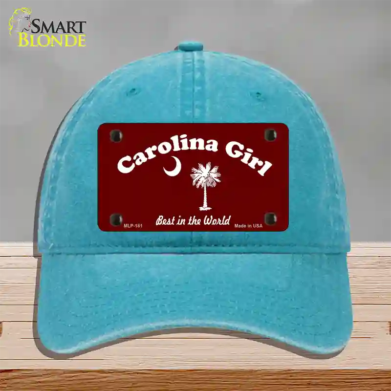 Carolina Girl Burgundy Novelty License Plate Hat Unconstructed Cotton / Lake Blue