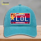 Arizona Centennial LOL Novelty License Plate Hat Unconstructed Cotton / Lake Blue