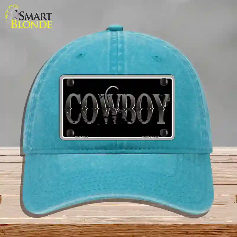 Cowboy Black Novelty License Plate Hat Unconstructed Cotton / Lake Blue