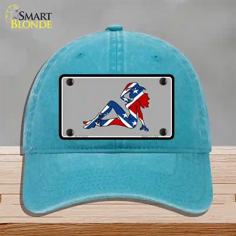 Confederate Flag Mud Flap Girl Novelty License Plate Hat Unconstructed Cotton / Lake Blue