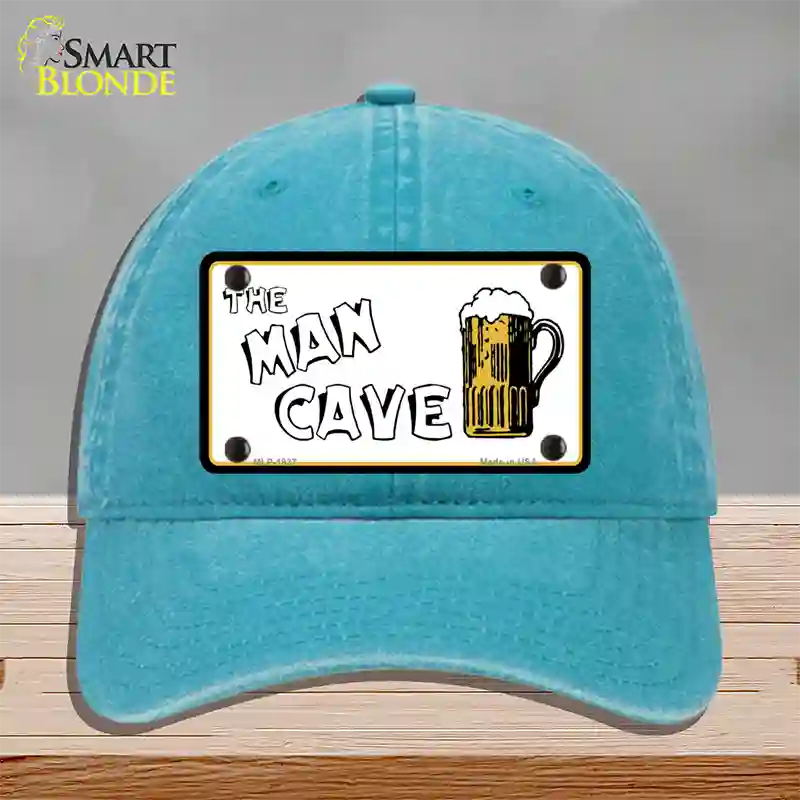 Man Cave Novelty License Plate Hat Unconstructed Cotton / Lake Blue