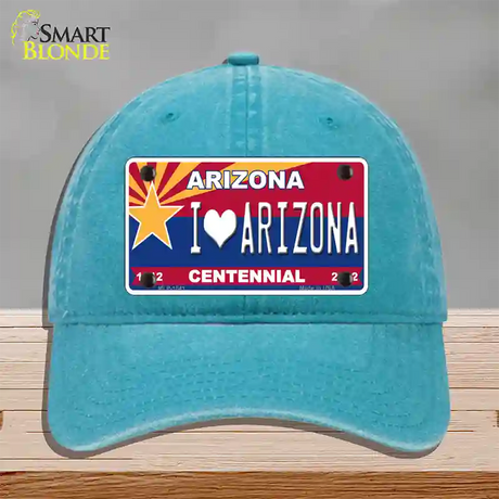 Arizona Centennial I Love Arizona Novelty License Plate Hat Unconstructed Cotton / Lake Blue