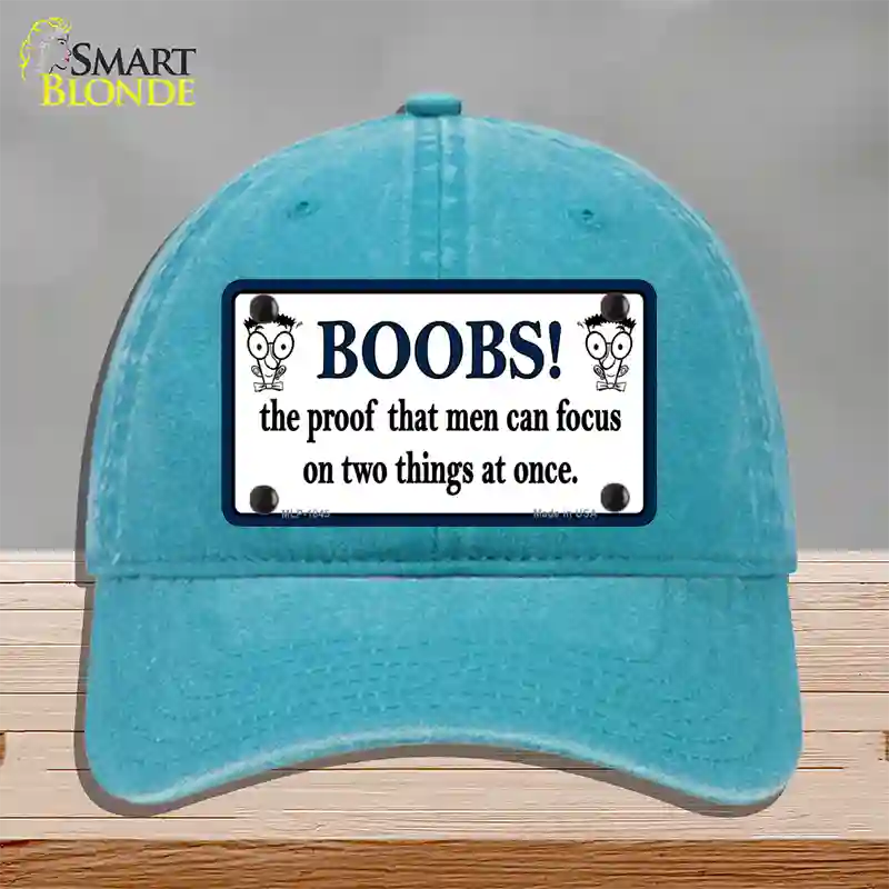 Boobs Proof Novelty License Plate Hat Unconstructed Cotton / Lake Blue