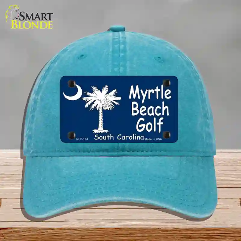 Myrtle Beach Golf Novelty License Plate Hat Unconstructed Cotton / Lake Blue