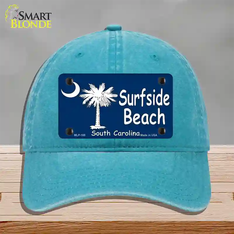 Surf Side Beach Novelty License Plate Hat Unconstructed Cotton / Lake Blue