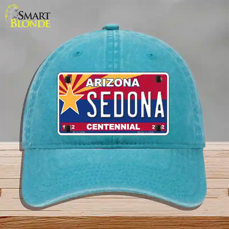 Arizona Centennial Sedona Novelty License Plate Hat Unconstructed Cotton / Lake Blue