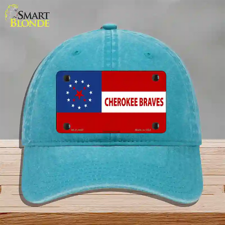 Cherokee Braves Flag Novelty License Plate Hat Unconstructed Cotton / Lake Blue