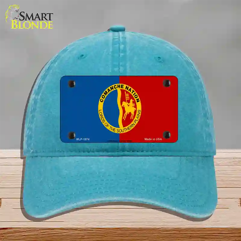 Comanche Nation Flag Novelty License Plate Hat Unconstructed Cotton / Lake Blue