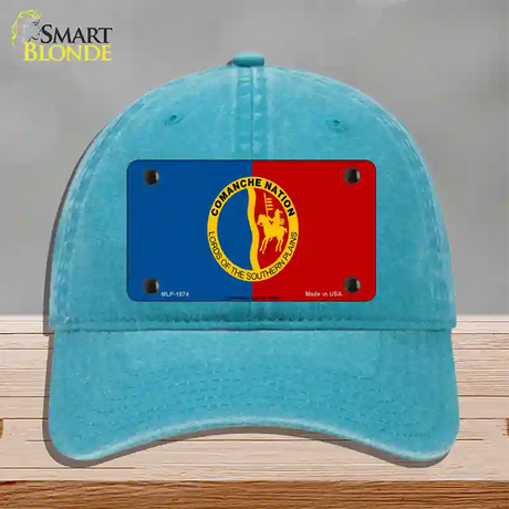 Comanche Nation Flag Novelty License Plate Hat Unconstructed Cotton / Lake Blue