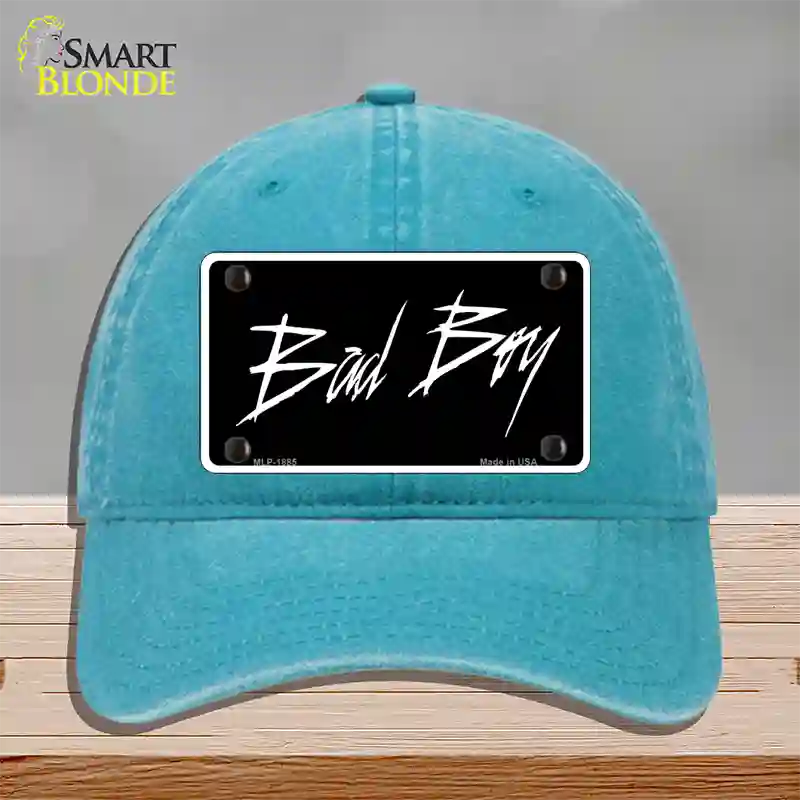 Bad Boy Black Novelty License Plate Hat Unconstructed Cotton / Lake Blue