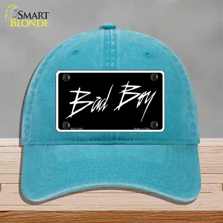 Bad Boy Black Novelty License Plate Hat Unconstructed Cotton / Lake Blue