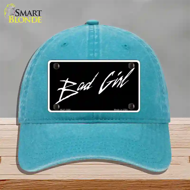 Bad Girl Novelty License Plate Hat Unconstructed Cotton / Lake Blue