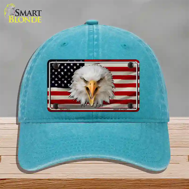 USA Eagle Novelty License Plate Hat Unconstructed Cotton / Lake Blue