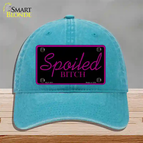 Spoiled Bitch Novelty License Plate Hat Unconstructed Cotton / Lake Blue