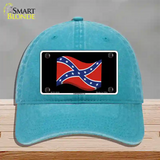 Confederate 3-D Flag Novelty License Plate Hat Unconstructed Cotton / Lake Blue