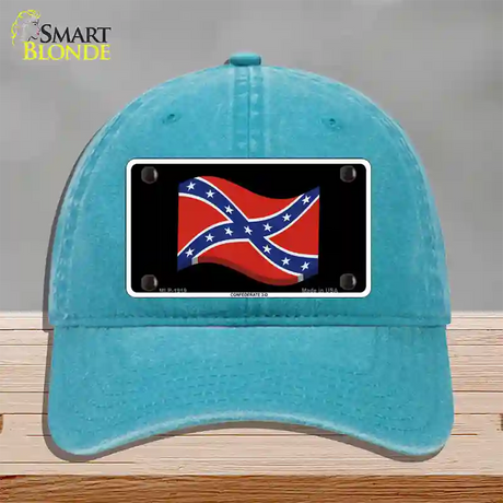 Confederate 3-D Flag Novelty License Plate Hat Unconstructed Cotton / Lake Blue