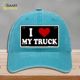 I Love My Truck Black Novelty License Plate Hat Unconstructed Cotton / Lake Blue