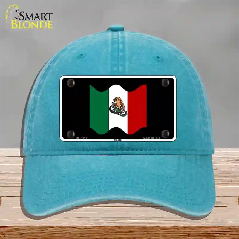 Mexico Waving Flag Novelty License Plate Hat Unconstructed Cotton / Lake Blue