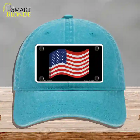 USA 3-D Flag Novelty License Plate Hat Unconstructed Cotton / Lake Blue