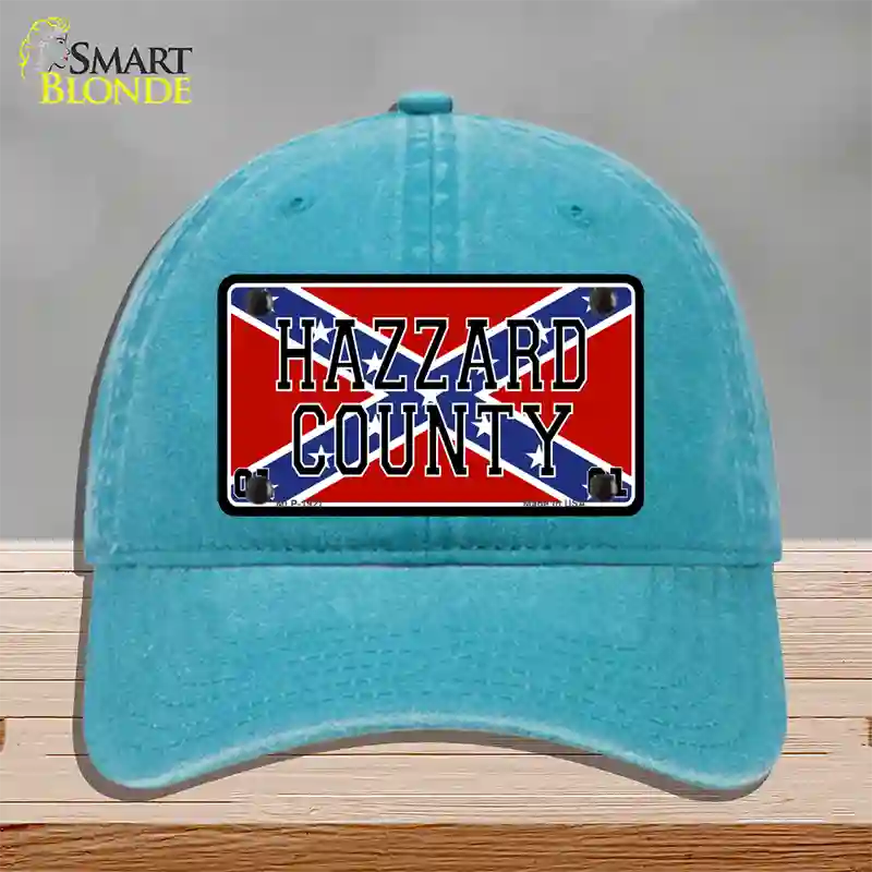 Hazard County Confederate Flag Novelty License Plate Hat Unconstructed Cotton / Lake Blue