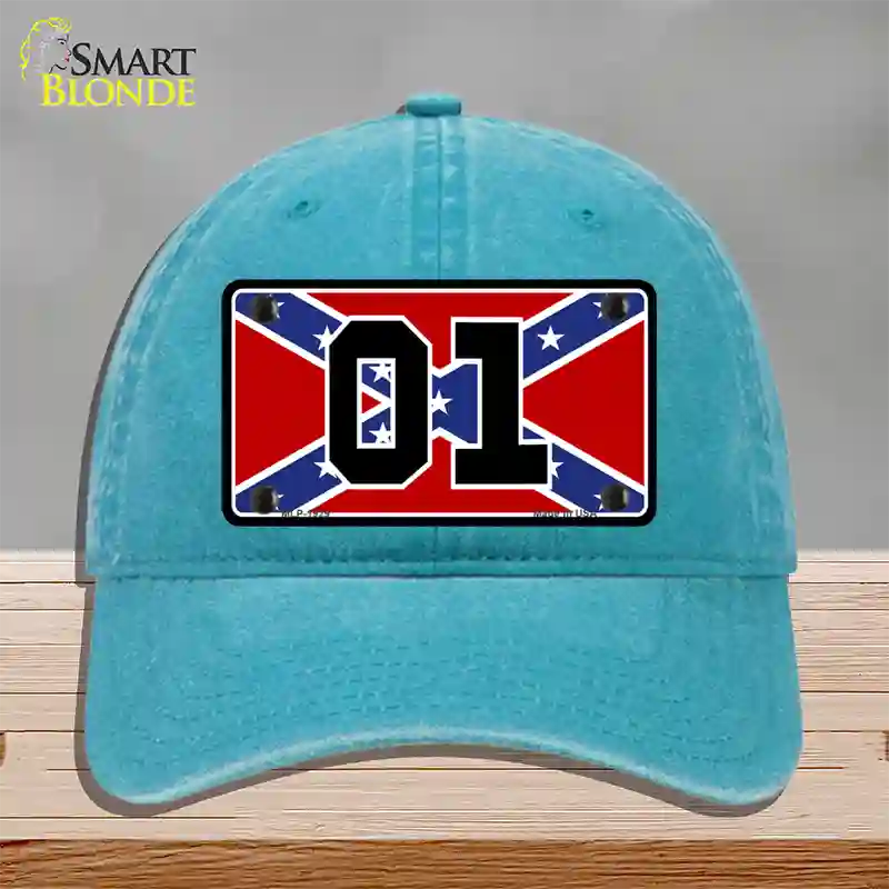 Confederate Flag 01 Novelty License Plate Hat Unconstructed Cotton / Lake Blue