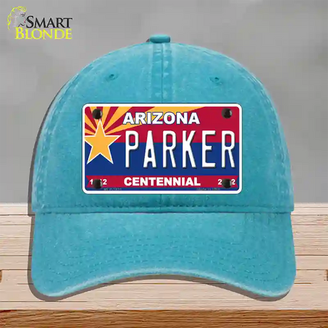 Arizona Centennial Parker Novelty License Plate Hat Unconstructed Cotton / Lake Blue