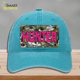 Pink Hunter Novelty License Plate Hat Unconstructed Cotton / Lake Blue