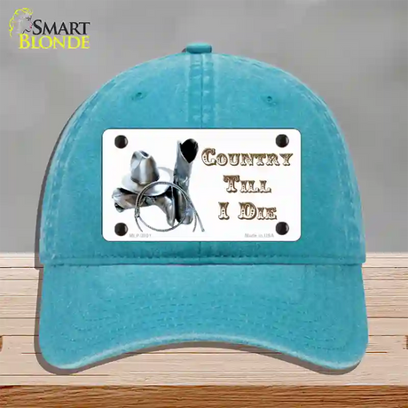 Country Till I Die Novelty License Plate Hat Unconstructed Cotton / Lake Blue