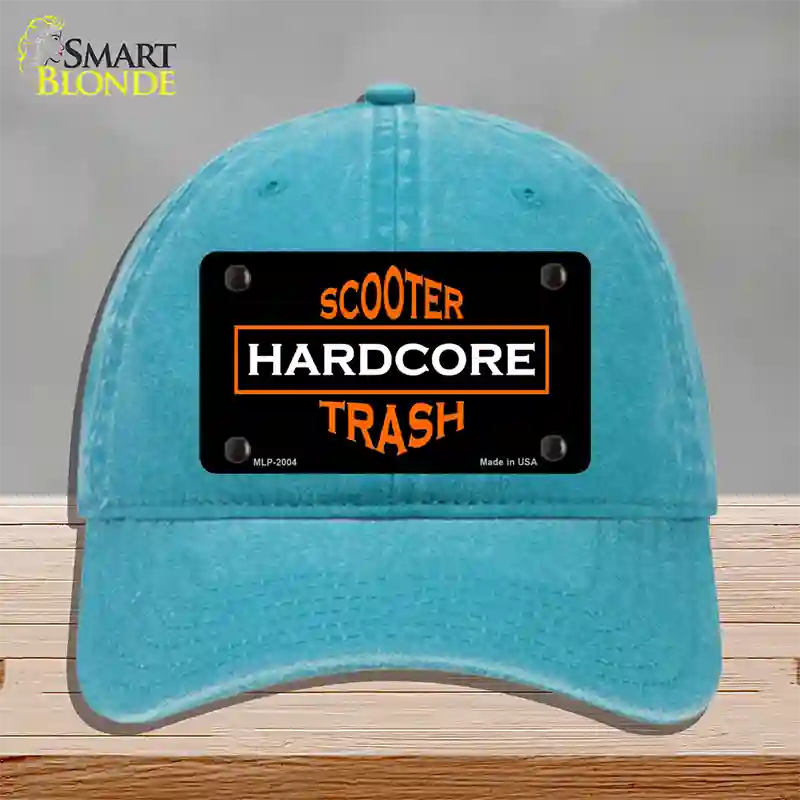 Hardcore Scooter Trash Black Novelty License Plate Hat Unconstructed Cotton / Lake Blue