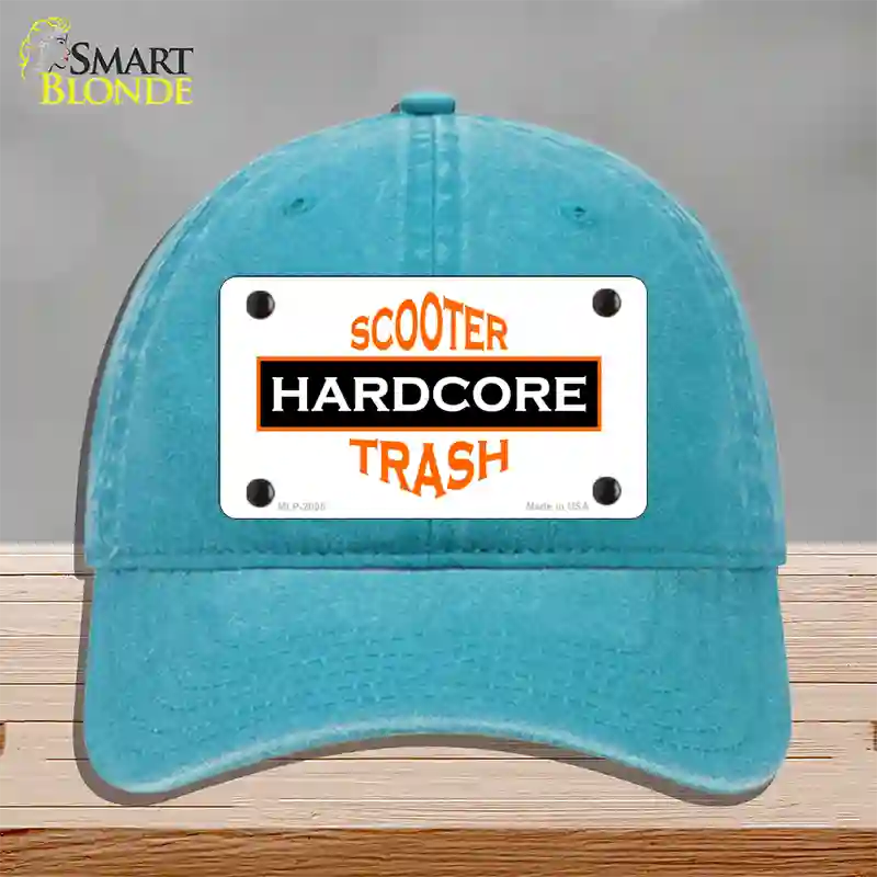 Hardcore Scooter Trash White Novelty License Plate Hat Unconstructed Cotton / Lake Blue