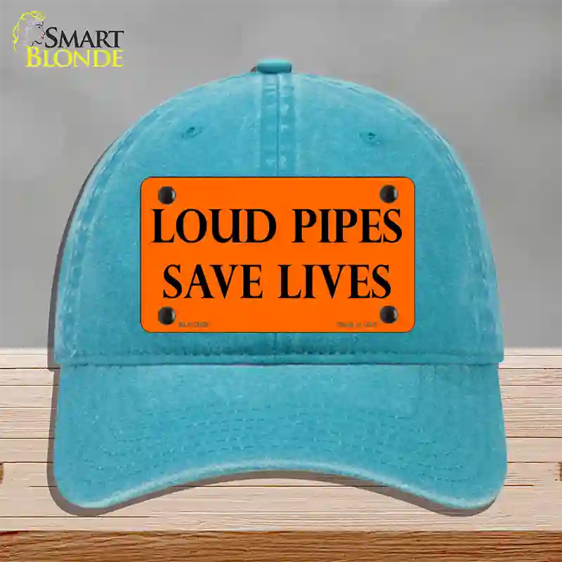 Loud Pipes Save Lives Novelty License Plate Hat Unconstructed Cotton / Lake Blue