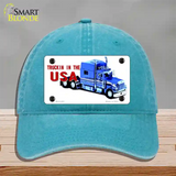 Trucking In The USA Novelty License Plate Hat Unconstructed Cotton / Lake Blue